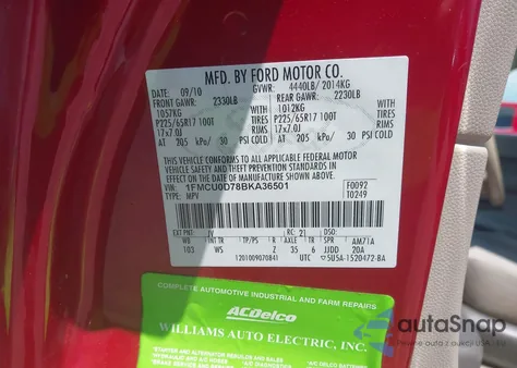 2011 Ford Escape Xlt z USA, uszkodzony, nr VIN 1FMCU0D78BKA36501